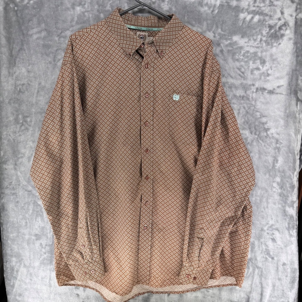Cinch Men's Long Sleeve Geometric Print Button‎ Down Shirt XXL Brown